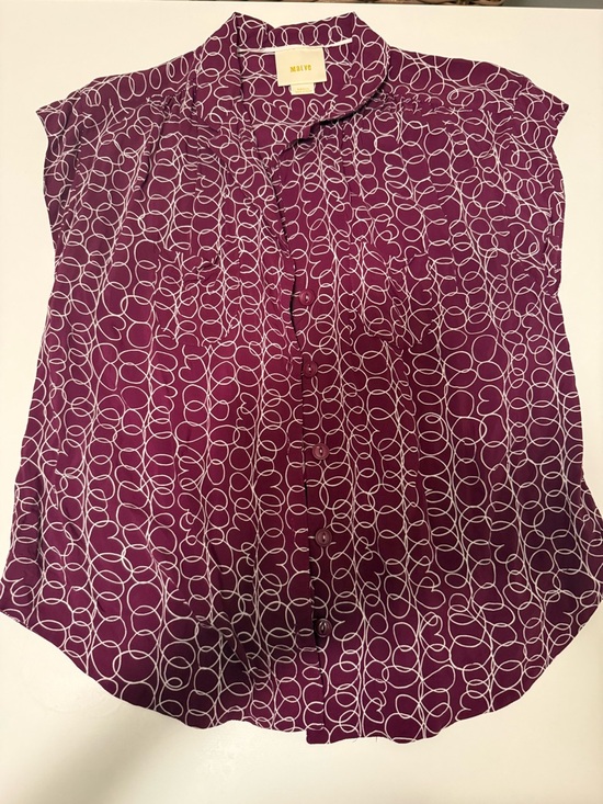 Mauve Tops - Mauve Plum Printed Cap-Sleeve Button-Front Blouse